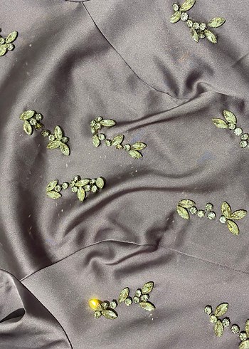 Uzun Kollu Nakışlı Mor Abiye Elbise - Görsel 5