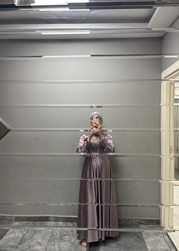 Uzun Kollu Nakışlı Mor Abiye Elbise - Görsel 7