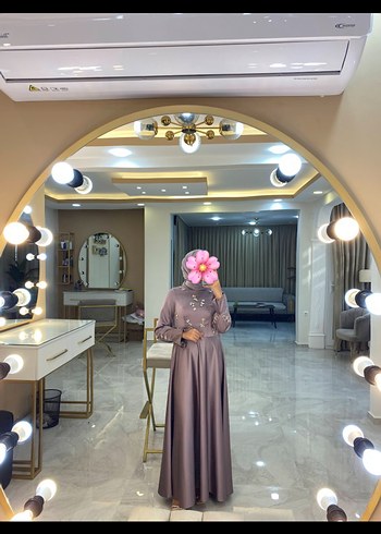 Uzun Kollu Nakışlı Mor Abiye Elbise - Görsel 9