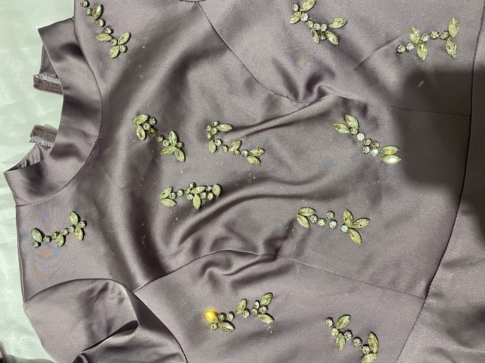 Uzun Kollu Nakışlı Mor Abiye Elbise - Görsel 5