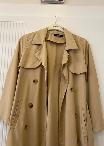 Bej Uzun Keten Kadın Trençkot - Görsel 2
