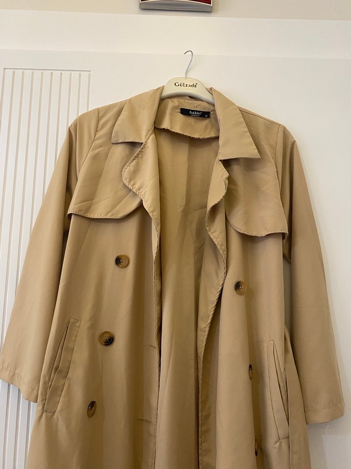 Bej Uzun Keten Kadın Trençkot - Görsel 2