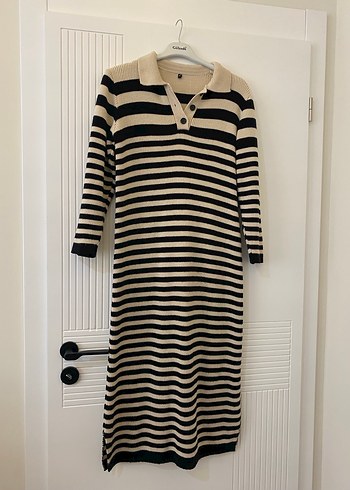 Çizgili Uzun Triko Elbise - Görsel 2