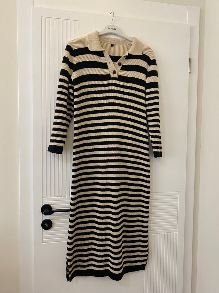 Çizgili Uzun Triko Elbise - Görsel 2