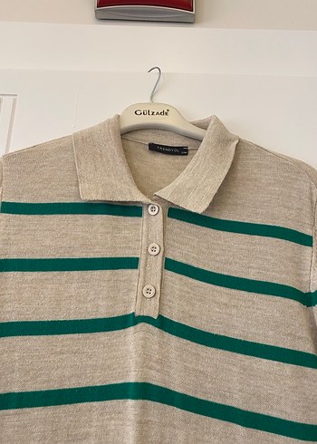 Çizgili Beyaz Uzun Triko Elbise - Görsel 3