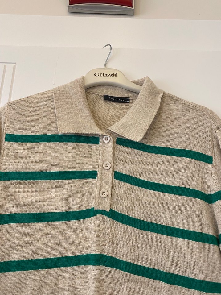 Çizgili Beyaz Uzun Triko Elbise - Görsel 3