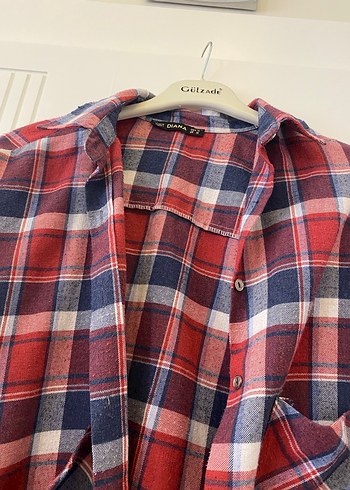 Kareli Kırmızı Düğmeli Kadın Gömlek - Görsel 3