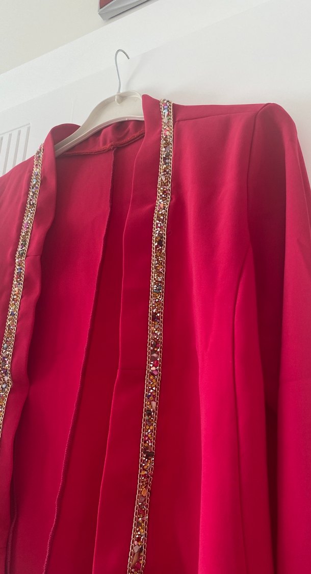 Bordo İşlemeli Salaş Kadın Ceket - Görsel 3