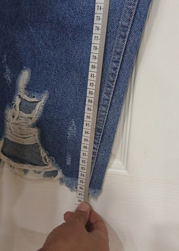 36 Beden mavi Renk Kadın Mavi Denim Yırtık Paça Jean