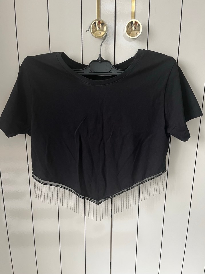 Siyah boncuklu  Kısa Kollu Crop Top - Görsel 2