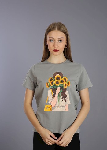 Oversize gri baskılı tişört yeni etiketli