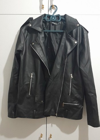 Siyah Deri Biker Ceket Kadın