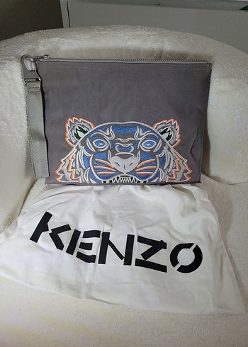 Kenzo Gri Fermuarlı Kadın Portföy Çanta