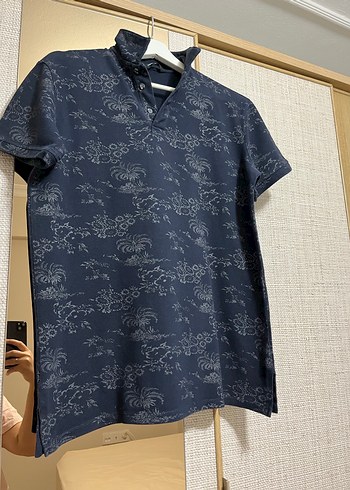 Düğmeli Lacivert Desenli Erkek Polo Tişört - Görsel 3