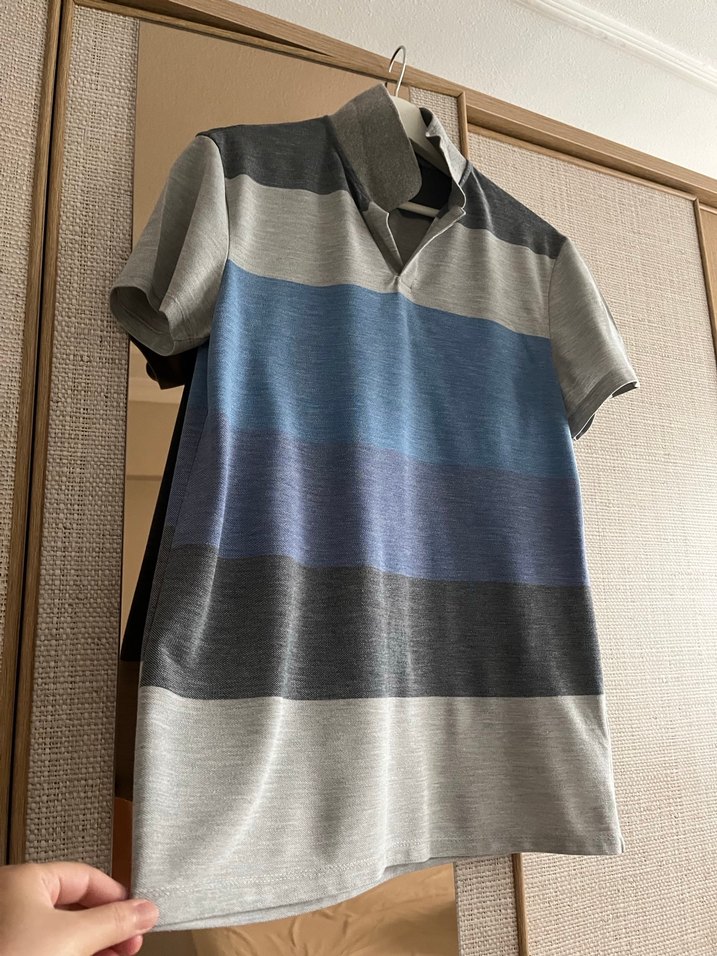 Gri Çizgili Polo Yaka Tişört - Görsel 2