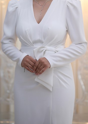 Beyaz Klasik Düğün Elbisesi - Görsel 4