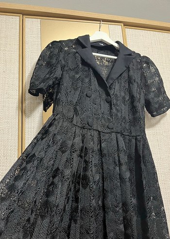 Siyah Dantel Midi Gotik Elbise - Görsel 3