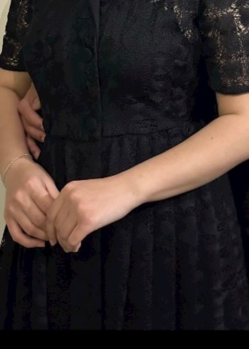 Siyah Dantel Midi Gotik Elbise - Görsel 2