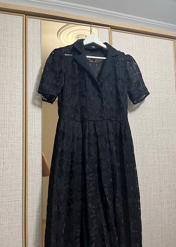 Siyah Dantel Midi Gotik Elbise - Görsel 4