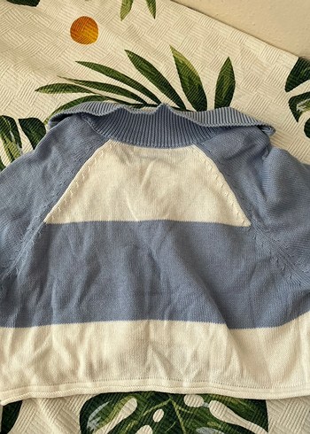 Stradivarius Mavi Beyaz Yarım Fermuarlı Triko Kazak - Görsel 5