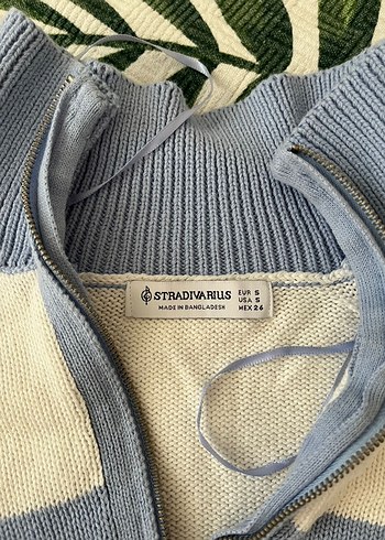 Stradivarius Mavi Beyaz Yarım Fermuarlı Triko Kazak - Görsel 4