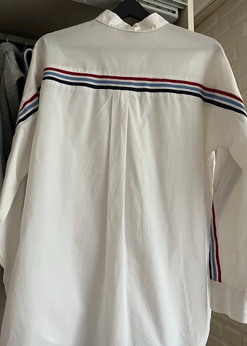 xs Beden COLİNS Oversize Beyaz Pamuklu Uzun Kollu Gömlek