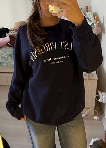 Kadın Lacivert Baskılı Uzun Kollu Sweatshirt