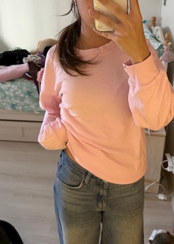 Pembe Bisiklet Yaka Kadın Sweatshirt