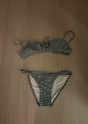 Beyaz yesil Kareli İnce Askılı Bikini