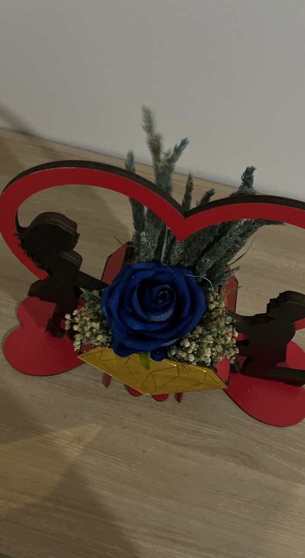 Mavi Gül ve Kalp Figürlü Dekoratif Biblo - Görsel 4