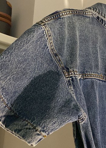 s Beden mavi Renk Düğmeli Kısa Kollu Mavi Denim Kot Tulum