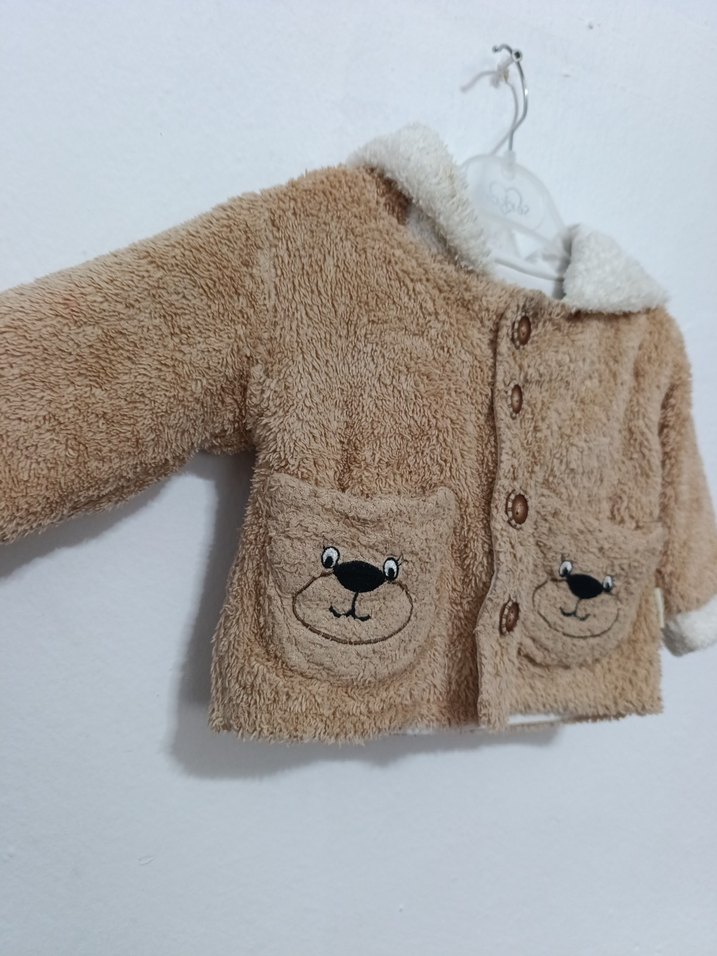 Kapüşonlu Kahverengi Erkek Çocuk Peluş Mont - Görsel 2