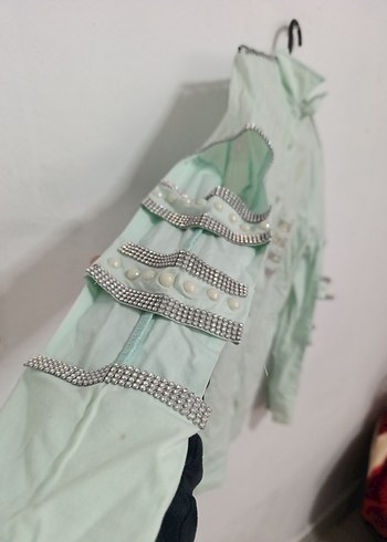 l Beden Düğmeli Uzun Kollu Yeşil Streetwear Gömlek