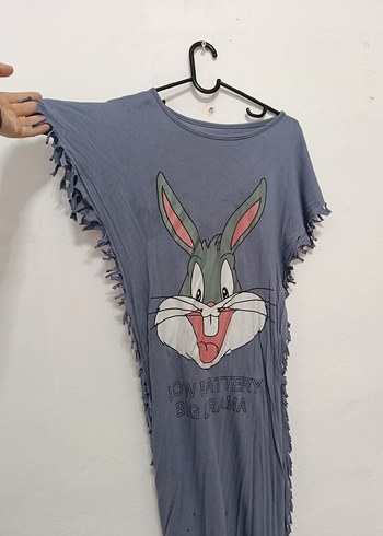 Diğer Püsküllü Gri elbise Gevşek Kesim, Kısa Kollu