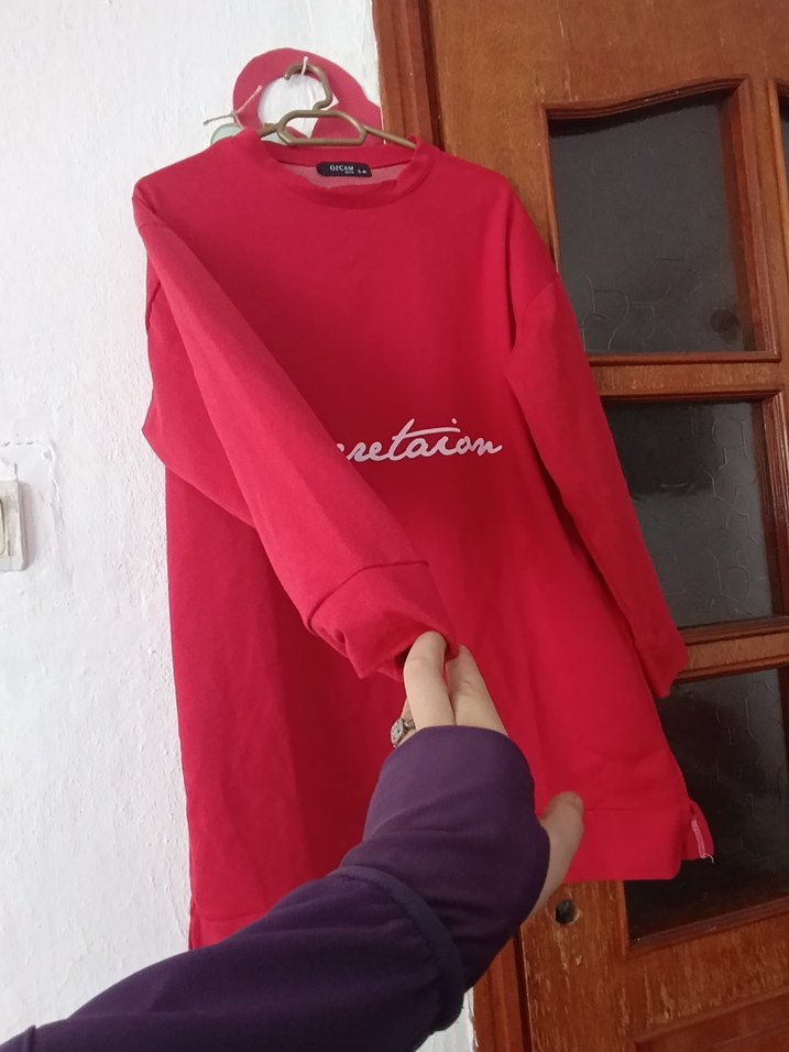 Kırmızı Baskılı Kadın Sweatshirt - Görsel 2