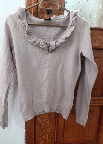 Bej Kadın Uzun Kollu Fırfırlı Triko - Görsel 3