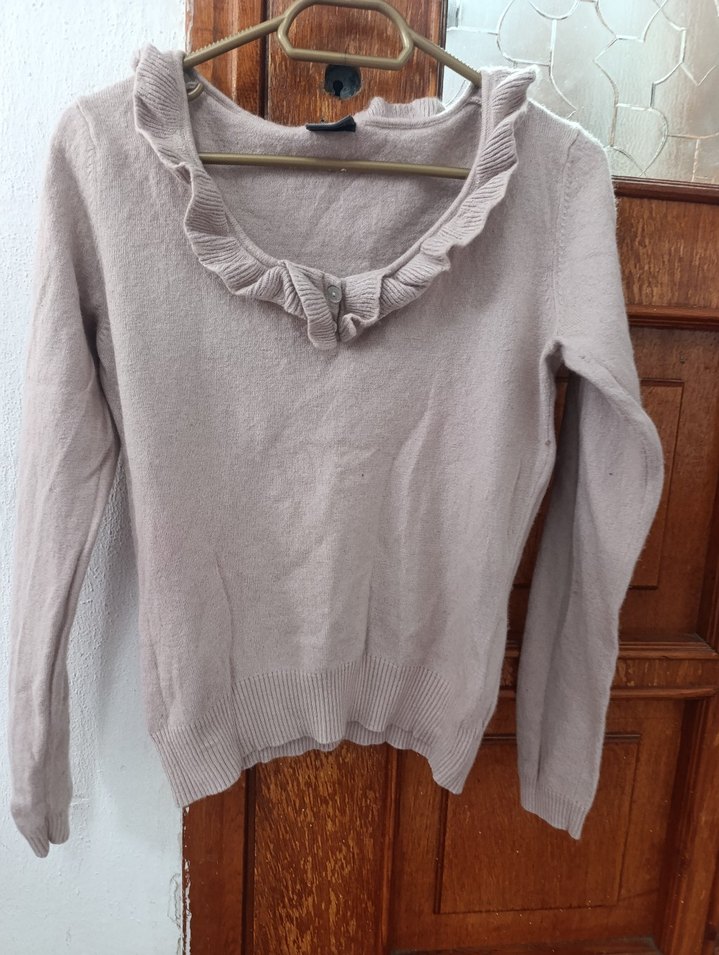 Bej Kadın Uzun Kollu Fırfırlı Triko - Görsel 3