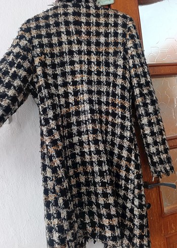 Kahverengi Ekose Düğmeli Uzun Kadın Kaban - Görsel 2