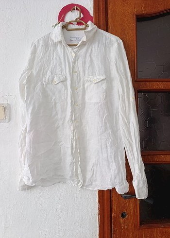 Beyaz Keten Kadın Gömlek - Görsel 2