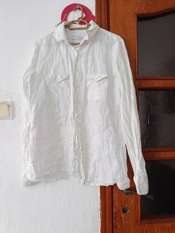 Beyaz Keten Kadın Gömlek - Görsel 2