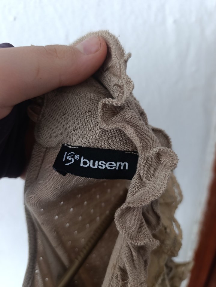 Bej Bohem Ruffles Detaylı Uzun Kollu Triko Kazak - Görsel 3