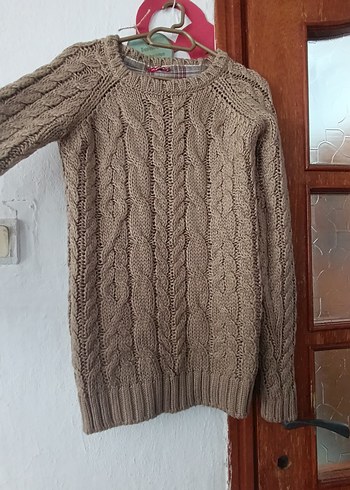 Bohem Tarz Kahverengi Örgü Kadın Kazak - Görsel 2