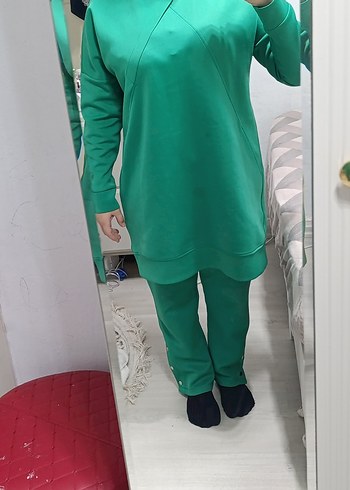 Kadın Yeşil Normal Boy Rahat Eşofman Takımı - Görsel 3