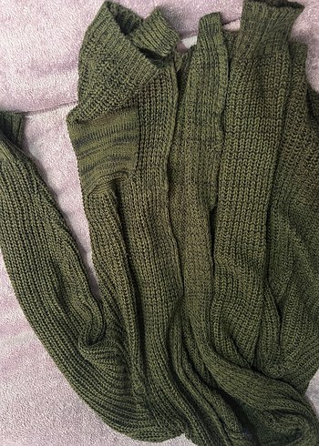 Bohem Tarz Kadın Haki Triko Boğazlı Kazak - Görsel 2