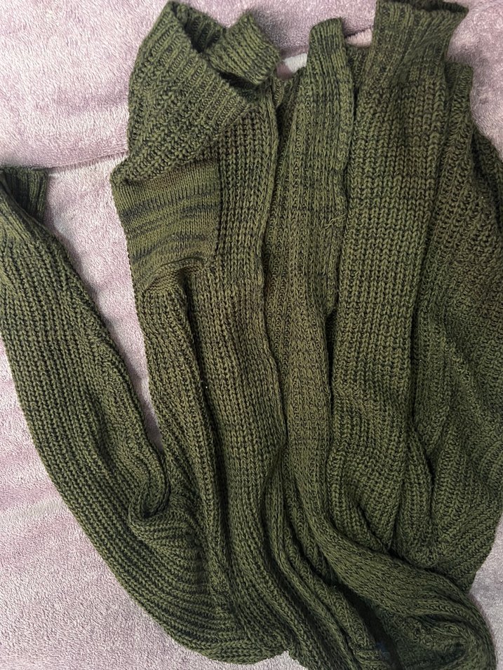 Bohem Tarz Kadın Haki Triko Boğazlı Kazak - Görsel 2