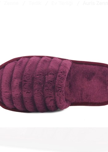 Bordo Kadın Ev Terliği Kadife Topuklu - Görsel 2