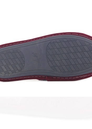 Bordo Kadın Ev Terliği Kadife Topuklu - Görsel 3