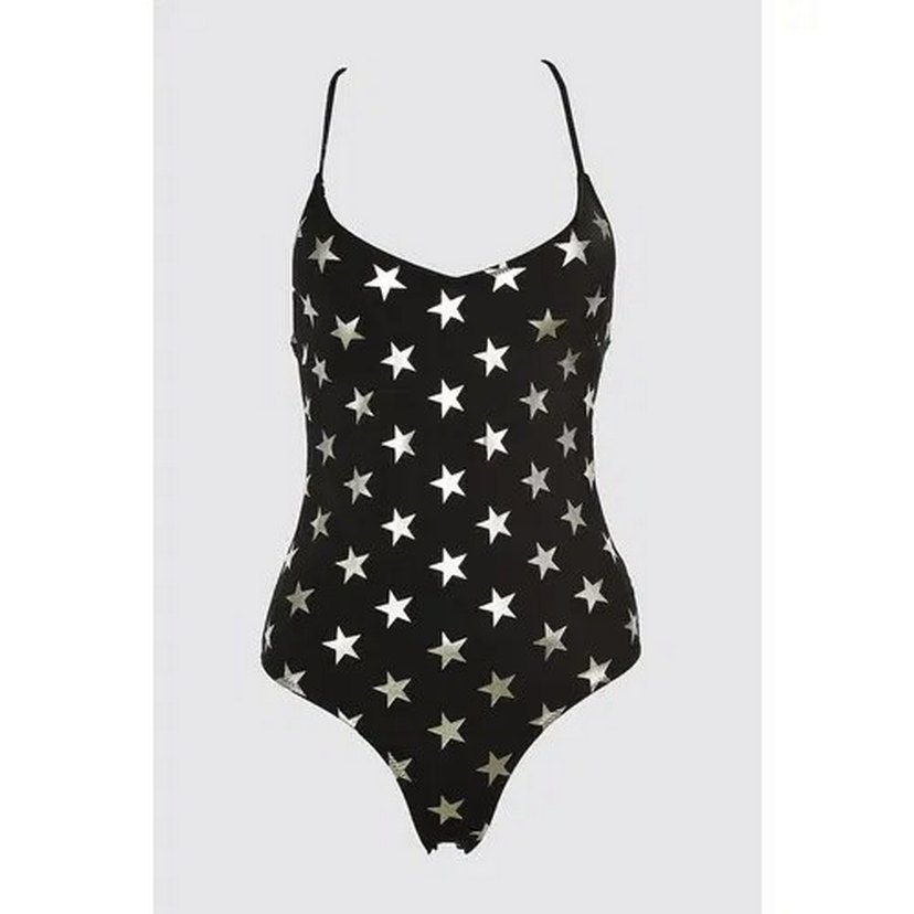 Yıldız Desenli Siyah Strappy Mayo - Görsel 4