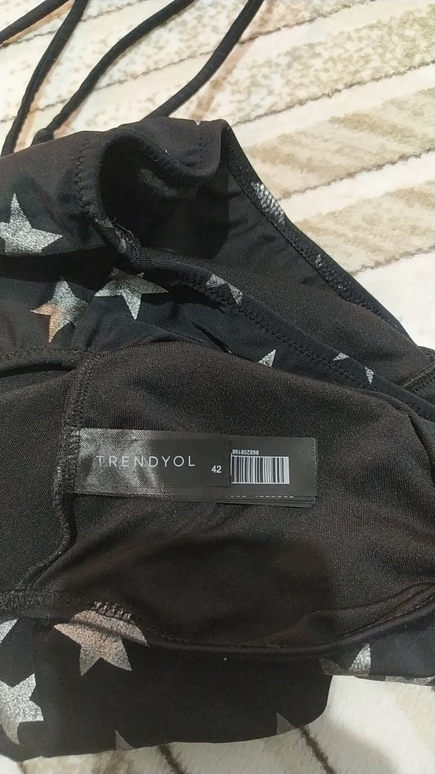 Yıldız Desenli Siyah Strappy Mayo - Görsel 3