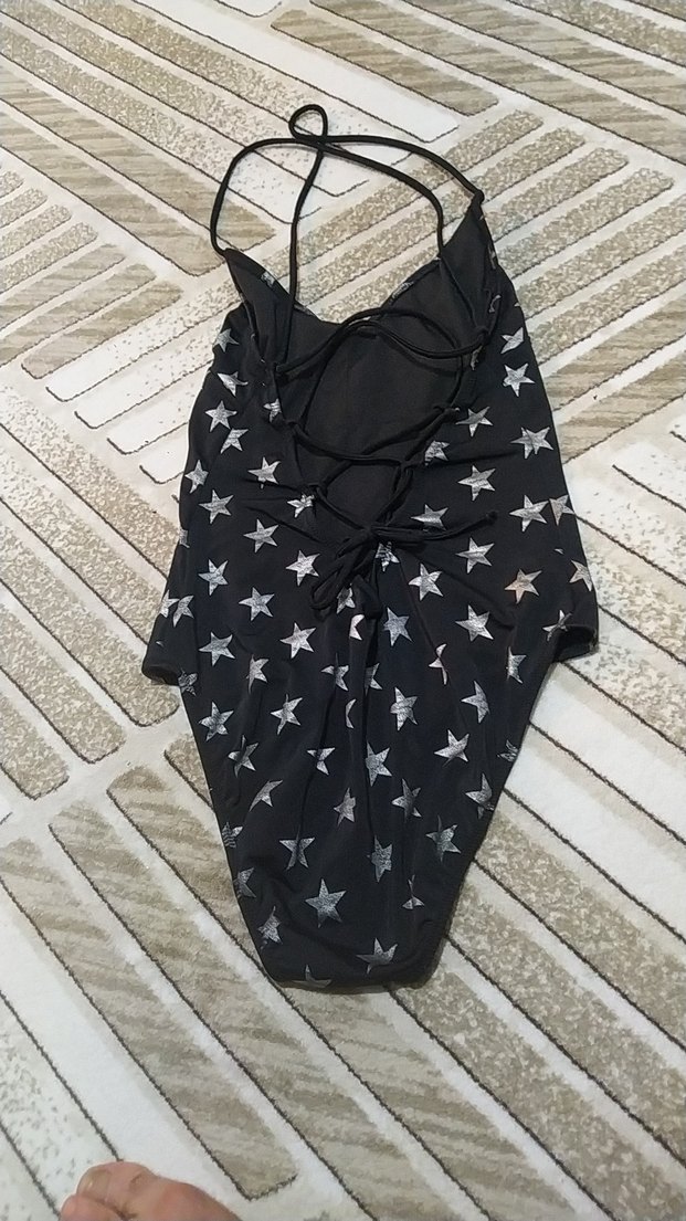 Yıldız Desenli Siyah Strappy Mayo - Görsel 2